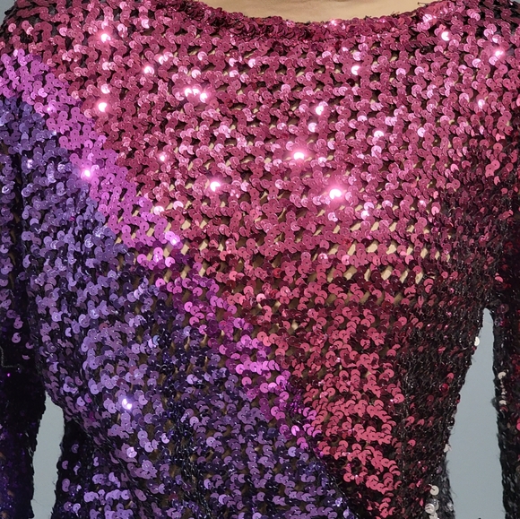 Vtg 80s glam sequin open knit sweater M/L - Picture 3 of 9